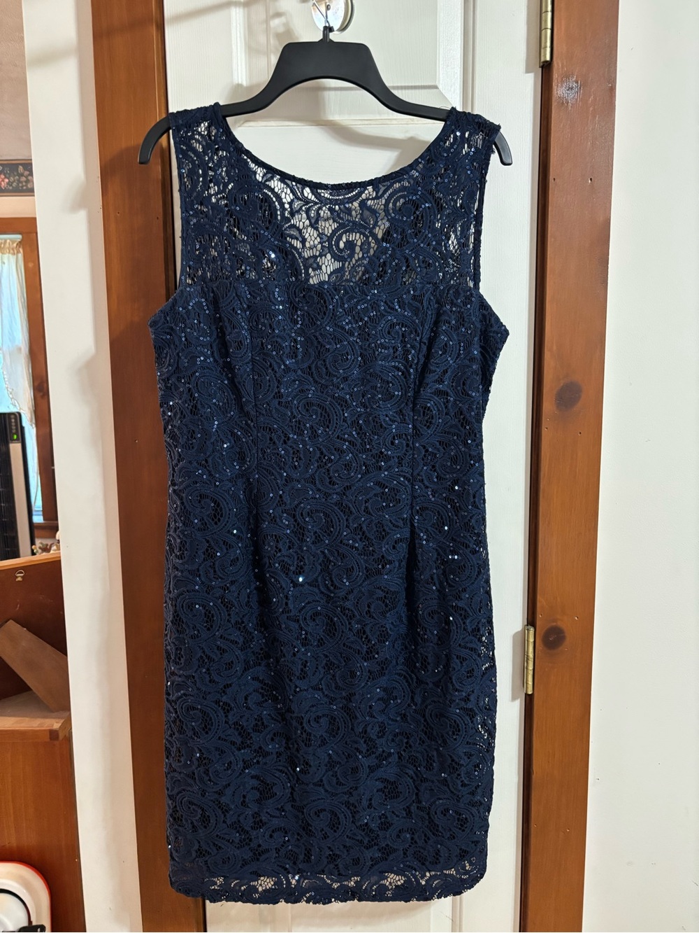 Navy Lace Sheath Dress - Elegant Sleeveless Evening Dress
